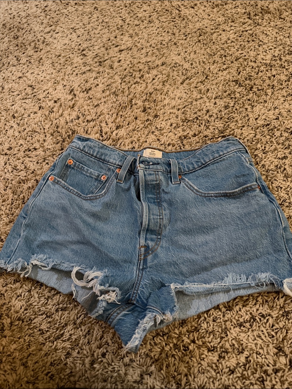 Levi's Light Blue Distressed Frayed Hem Denim Shorts